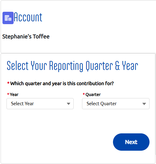 Screenshot of Select Reporting Quarter and Year step of the online payment form