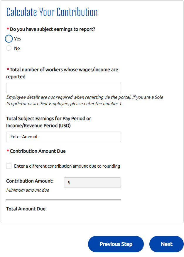 Screenshot of Calculate Your Contribution online form