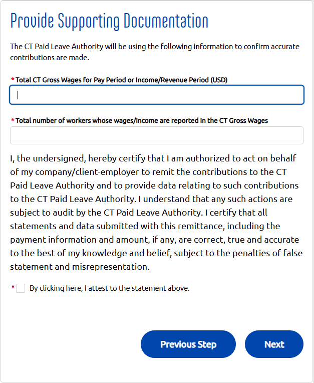 Screenshot of Provide supporting documentation online form
